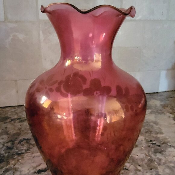 Vintage “Rainbow Art Glass” Cranberry Bud Vase 1970s - Picture 3 of 3